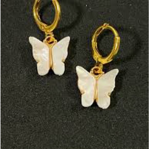 Elegant Gold and White Butterfly Earrings - Picture 2 of 2
